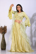Morchari Crop Top With Hand Embroidery With Frill Dupatta - Fluorescent Green | Grocsy