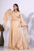 Morchari Crop Top With Hand Embroidery With Frill Dupatta - Yellow | Grocsy
