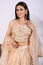 Morchari Crop Top With Hand Embroidery With Frill Dupatta - Yellow | Grocsy