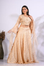 Morchari Crop Top With Hand Embroidery With Frill Dupatta - Yellow | Grocsy