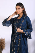 Morchari Long Gown With Jacket With Hand Embroidery - Blue | Grocsy