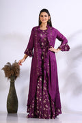 Morchari Long Gown With Jacket With Hand Embroidery - Purple | Grocsy
