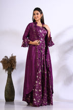 Morchari Long Gown With Jacket With Hand Embroidery - Purple | Grocsy
