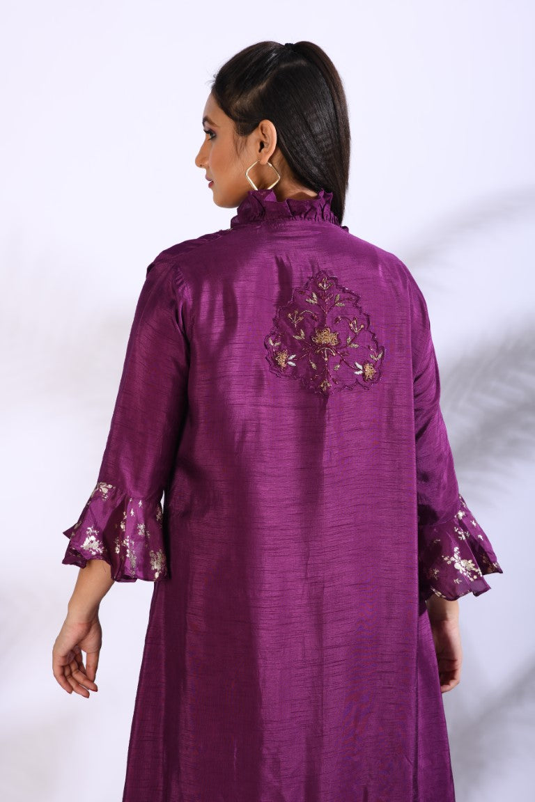 Morchari Long Gown With Jacket With Hand Embroidery - Purple | Grocsy