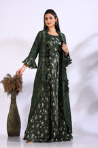 Morchari Long Gown With Jacket With Hand Embroidery - Green | Grocsy