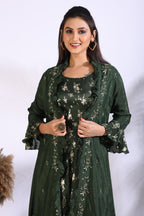 Morchari Long Gown With Jacket With Hand Embroidery - Green | Grocsy