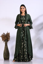 Morchari Long Gown With Jacket With Hand Embroidery - Green | Grocsy