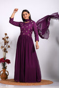 Morchari Long Gown With Dupatta & Hand Embroidery - Purple | Grocsy