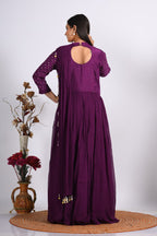 Morchari Long Gown With Dupatta & Hand Embroidery - Purple | Grocsy
