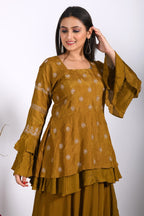 Morchari Long Jacket With Skirt & Hand Embroidery - Mehadi | Grocsy