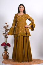 Morchari Long Jacket With Skirt & Hand Embroidery - Mehadi | Grocsy