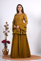 Morchari Long Jacket With Skirt & Hand Embroidery - Mehadi | Grocsy