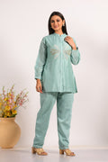 Morchari Co Ord Set With Hand Embroidery - Sky Blue | Grocsy