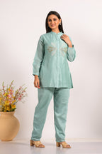 Morchari Co Ord Set With Hand Embroidery - Sky Blue | Grocsy