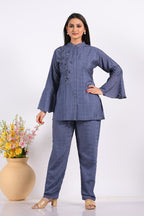 Morchari Co Ord Set With Hand Embroidery - Blue | Grocsy
