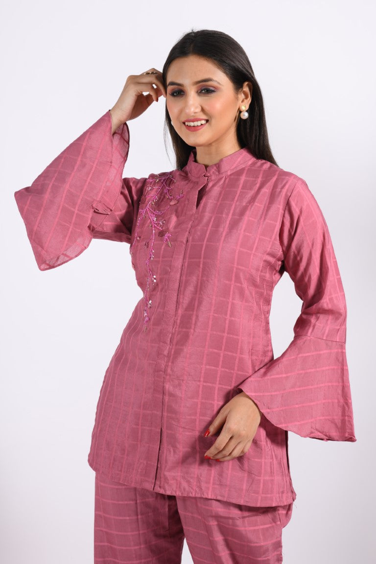 Morchari Co Ord Set With Hand Embroidery - Peach | Grocsy