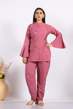 Morchari Co Ord Set With Hand Embroidery - Peach | Grocsy