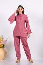 Morchari Co Ord Set With Hand Embroidery - Peach | Grocsy