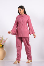 Morchari Co Ord Set With Hand Embroidery - Peach | Grocsy