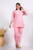 Morchari Co Ord Set With Hand Embroidery - Pink | Grocsy