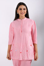 Morchari Co Ord Set With Hand Embroidery - Pink | Grocsy