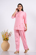 Morchari Co Ord Set With Hand Embroidery - Pink | Grocsy