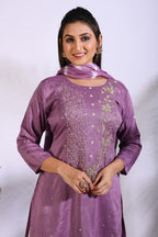 Morchari Palazzo With Long Pant & Dupatta With Hand Embroidery - Purple | Grocsy
