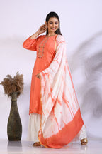 Morchari Palazzo With Long Pant & Dupatta With Hand Embroidery - Peach | Grocsy
