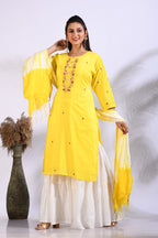 Morchari Palazzo With Long Pant & Dupatta With Hand Embroidery - Yellow | Grocsy