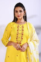Morchari Palazzo With Long Pant & Dupatta With Hand Embroidery - Yellow | Grocsy
