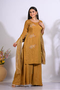 Morchari Palazzo With Long Pant & Dupatta With Hand Embroidery - Mehadi | Grocsy