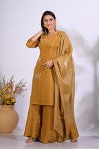 Morchari Palazzo With Long Pant & Dupatta With Hand Embroidery - Mehadi | Grocsy