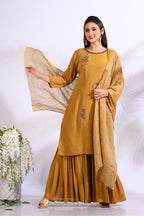 Morchari Sharara With Pant & Dupatta With Hand Embroidery - Mustard | Grocsy