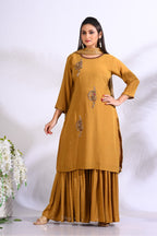 Morchari Sharara With Pant & Dupatta With Hand Embroidery - Mustard | Grocsy