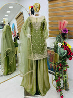Teeya Creation New Trendy Womens Wedding Wear Kurta Palazzo Set - Light-Green | Grocsy