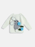 Chutput Kids Woollen Hand Knitted Full Sleeves Bunny Detail Cardigan For Baby Boys - Cream | Grocsy