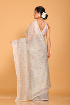 Morchari Cotton Supernet Embroiedery Saree - Grey | Grocsy