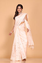 Morchari Cotton Supernet Embroiedery Saree - Light Peach | Grocsy