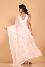 Morchari Cotton Supernet Embroiedery Saree - Light Peach | Grocsy