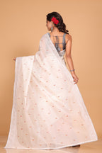 Morchari Cotton Supernet Embroiedery Saree - Off White | Grocsy