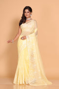 Morchari Cotton Supernet Embroiedery Saree - Yellow | Grocsy