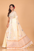 Morchari Cotton Kota Stripe Embroidery Saree - Yellow | Grocsy