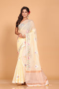 Morchari Cotton Kota Stripe Embroidery Saree - Yellow | Grocsy