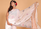 Morchari Cotton Kota Stripe Embroidery Saree - White | Grocsy