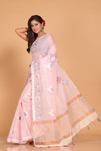 Morchari Cotton Kota Stripe Embroidery Saree - Pink | Grocsy