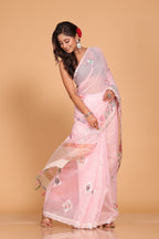 Morchari Cotton Kota Stripe Embroidery Saree - Pink | Grocsy