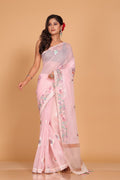 Morchari Cotton Kota Stripe Embroidery Saree - Pink | Grocsy