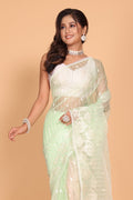Morchari Orzanga Stripe Embroidery Saree - Green | Grocsy