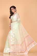 Morchari Orzanga Stripe Embroidery Saree - Green | Grocsy