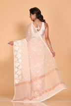 Morchari Orzanga Stripe Embroidery Saree - Beige | Grocsy